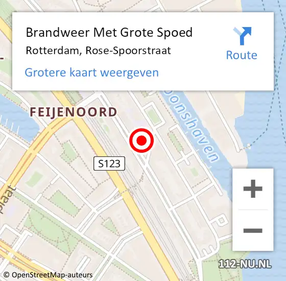 Locatie op kaart van de 112 melding: Brandweer Met Grote Spoed Naar Rotterdam, Rose-Spoorstraat op 12 februari 2023 23:10