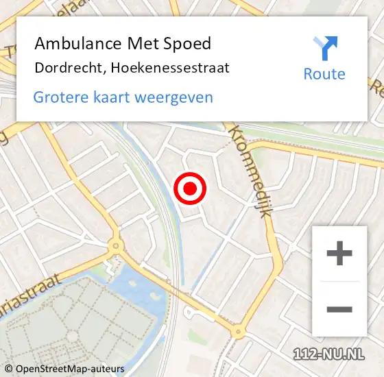 Locatie op kaart van de 112 melding: Ambulance Met Spoed Naar Dordrecht, Hoekenessestraat op 12 februari 2023 23:42