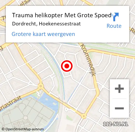 Locatie op kaart van de 112 melding: Trauma helikopter Met Grote Spoed Naar Dordrecht, Hoekenessestraat op 12 februari 2023 23:44