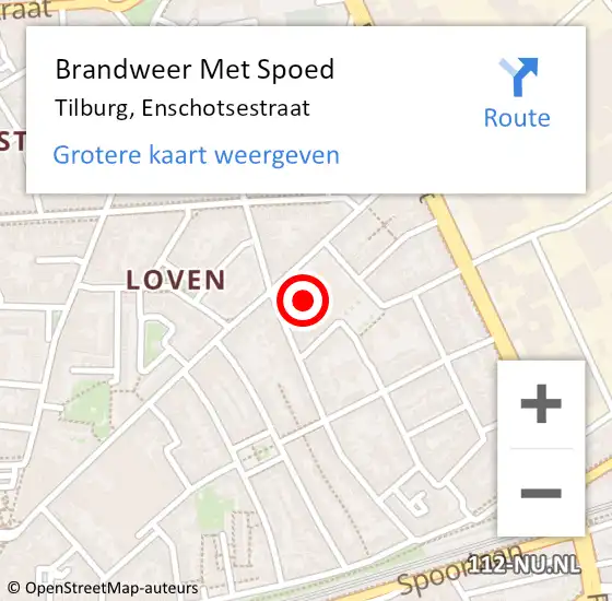 Locatie op kaart van de 112 melding: Brandweer Met Spoed Naar Tilburg, Enschotsestraat op 13 februari 2023 00:53