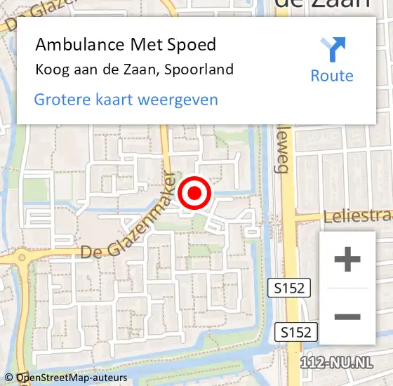 Locatie op kaart van de 112 melding: Ambulance Met Spoed Naar Koog aan de Zaan, Spoorland op 13 februari 2023 01:50