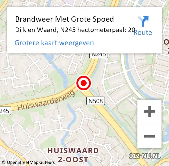 Locatie op kaart van de 112 melding: Brandweer Met Grote Spoed Naar Dijk en Waard, N245 hectometerpaal: 20 op 13 februari 2023 03:01