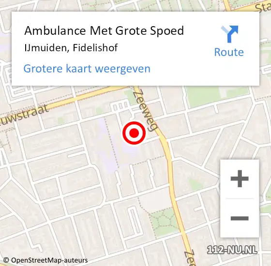 Locatie op kaart van de 112 melding: Ambulance Met Grote Spoed Naar IJmuiden, Fidelishof op 13 februari 2023 04:44