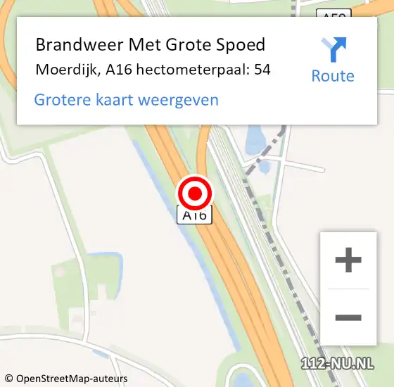 Locatie op kaart van de 112 melding: Brandweer Met Grote Spoed Naar Moerdijk, A16 hectometerpaal: 54 op 13 februari 2023 05:55