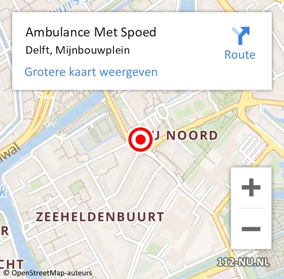 Locatie op kaart van de 112 melding: Ambulance Met Spoed Naar Delft, Mijnbouwplein op 13 februari 2023 07:12