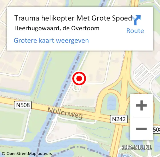 Locatie op kaart van de 112 melding: Trauma helikopter Met Grote Spoed Naar Heerhugowaard, de Overtoom op 13 februari 2023 07:20