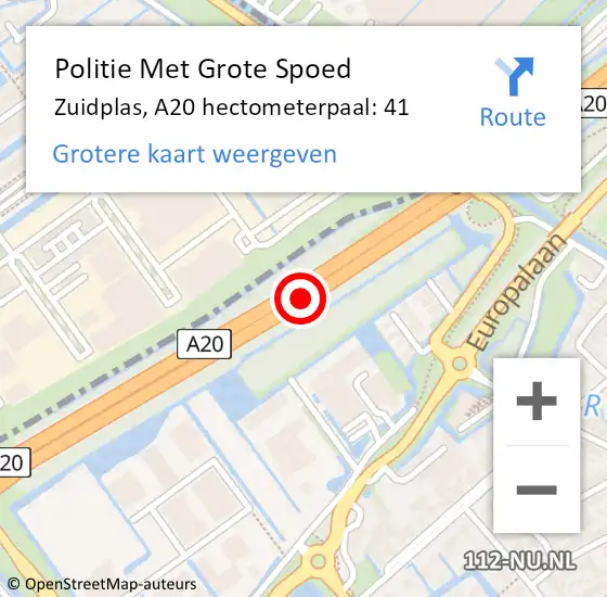 Locatie op kaart van de 112 melding: Politie Met Grote Spoed Naar Zuidplas, A20 hectometerpaal: 41 op 13 februari 2023 07:36