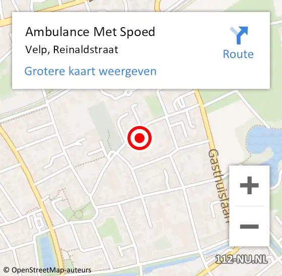 Locatie op kaart van de 112 melding: Ambulance Met Spoed Naar Velp, Reinaldstraat op 13 februari 2023 07:54