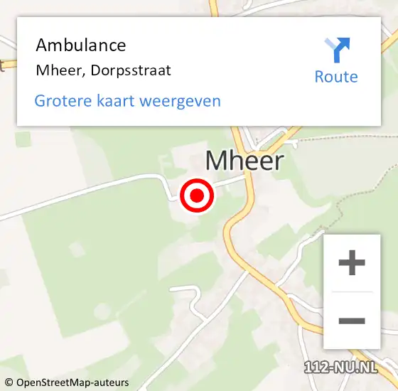 Locatie op kaart van de 112 melding: Ambulance Mheer, Dorpsstraat op 15 augustus 2014 13:14