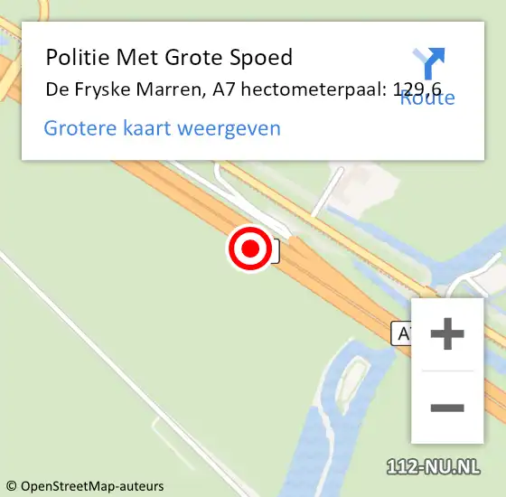 Locatie op kaart van de 112 melding: Politie Met Grote Spoed Naar De Fryske Marren, A7 hectometerpaal: 129,6 op 13 februari 2023 08:24