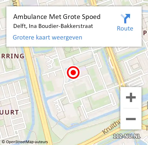 Locatie op kaart van de 112 melding: Ambulance Met Grote Spoed Naar Delft, Ina Boudier-Bakkerstraat op 13 februari 2023 08:25