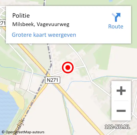 Locatie op kaart van de 112 melding: Politie Milsbeek, Vagevuurweg op 13 februari 2023 08:27