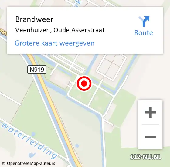 Locatie op kaart van de 112 melding: Brandweer Veenhuizen, Oude Asserstraat op 13 februari 2023 08:34