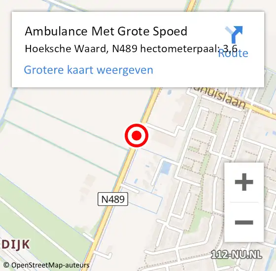 Locatie op kaart van de 112 melding: Ambulance Met Grote Spoed Naar Hoeksche Waard, N489 hectometerpaal: 3,6 op 13 februari 2023 08:36