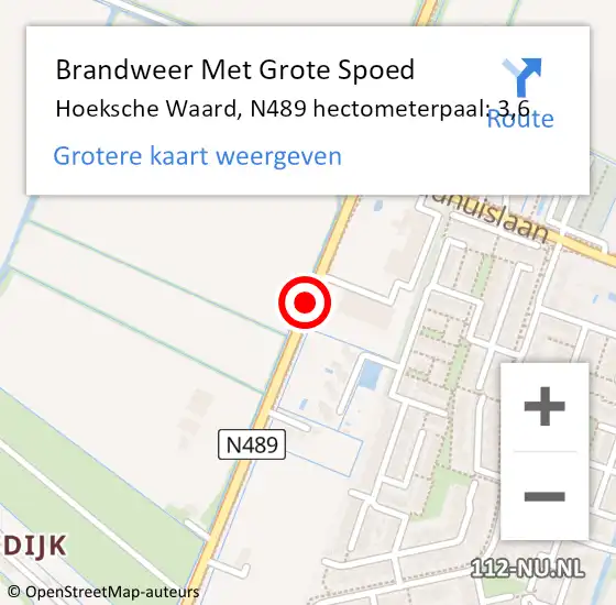 Locatie op kaart van de 112 melding: Brandweer Met Grote Spoed Naar Hoeksche Waard, N489 hectometerpaal: 3,6 op 13 februari 2023 08:36