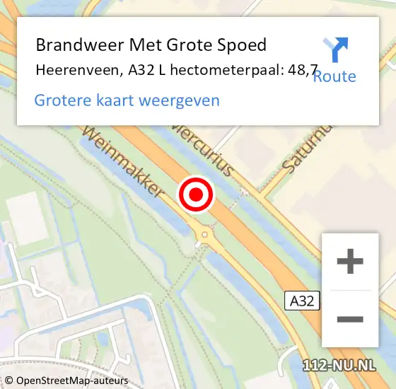 Locatie op kaart van de 112 melding: Brandweer Met Grote Spoed Naar Heerenveen, A32 R hectometerpaal: 48,1 op 15 augustus 2014 13:15