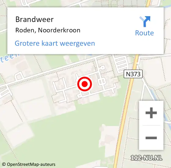 Locatie op kaart van de 112 melding: Brandweer Roden, Noorderkroon op 13 februari 2023 08:41