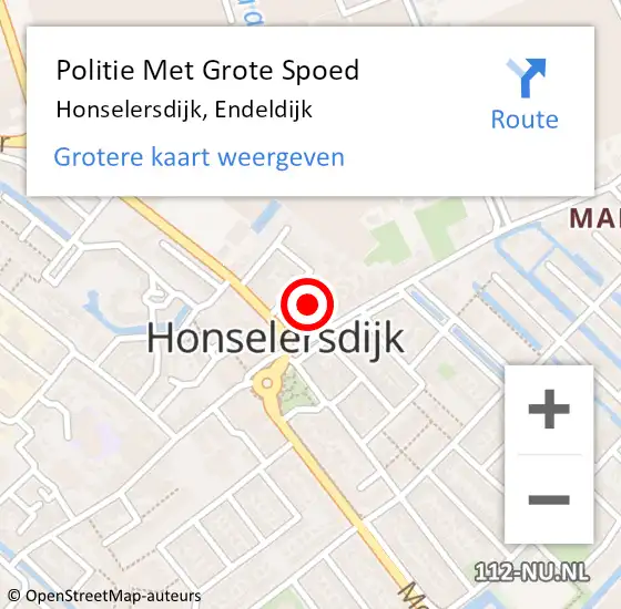 Locatie op kaart van de 112 melding: Politie Met Grote Spoed Naar Honselersdijk, Endeldijk op 13 februari 2023 09:04