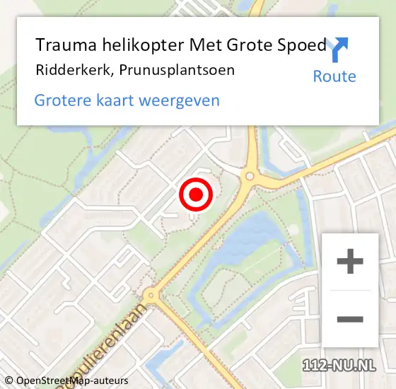 Locatie op kaart van de 112 melding: Trauma helikopter Met Grote Spoed Naar Ridderkerk, Prunusplantsoen op 13 februari 2023 09:29