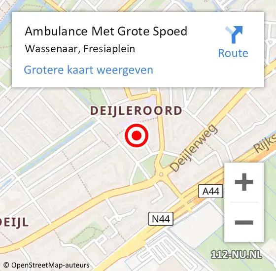 Locatie op kaart van de 112 melding: Ambulance Met Grote Spoed Naar Wassenaar, Fresiaplein op 15 augustus 2014 13:24