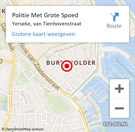 Locatie op kaart van de 112 melding: Politie Met Grote Spoed Naar Yerseke, van Tienhovenstraat op 13 februari 2023 09:54