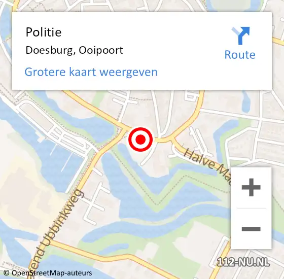 Locatie op kaart van de 112 melding: Politie Doesburg, Ooipoort op 13 februari 2023 10:03