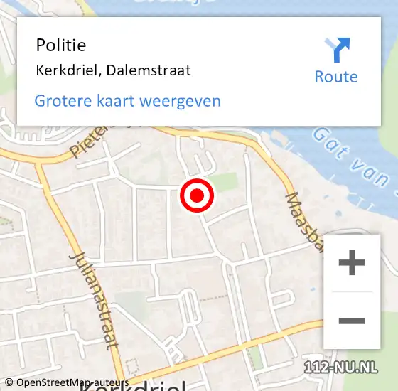 Locatie op kaart van de 112 melding: Politie Kerkdriel, Dalemstraat op 13 februari 2023 10:13