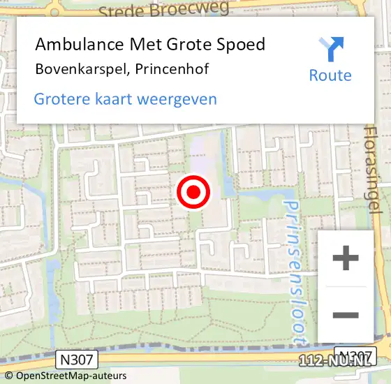 Locatie op kaart van de 112 melding: Ambulance Met Grote Spoed Naar Bovenkarspel, Princenhof op 13 februari 2023 11:08