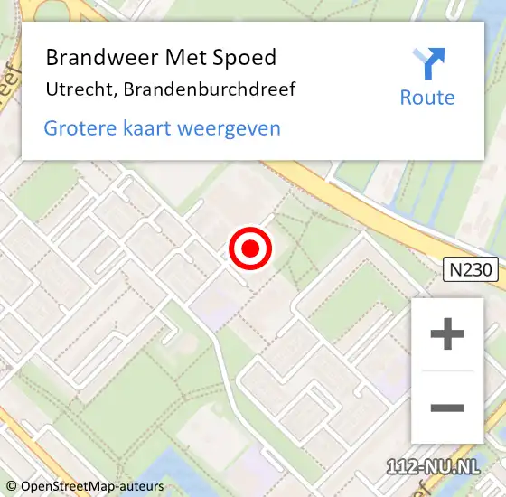 Locatie op kaart van de 112 melding: Brandweer Met Spoed Naar Utrecht, Brandenburchdreef op 13 februari 2023 11:09