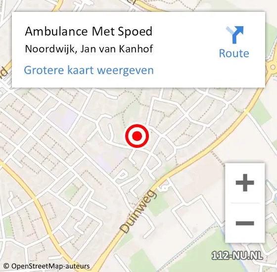 Locatie op kaart van de 112 melding: Ambulance Met Spoed Naar Noordwijk, Jan van Kanhof op 13 februari 2023 11:12