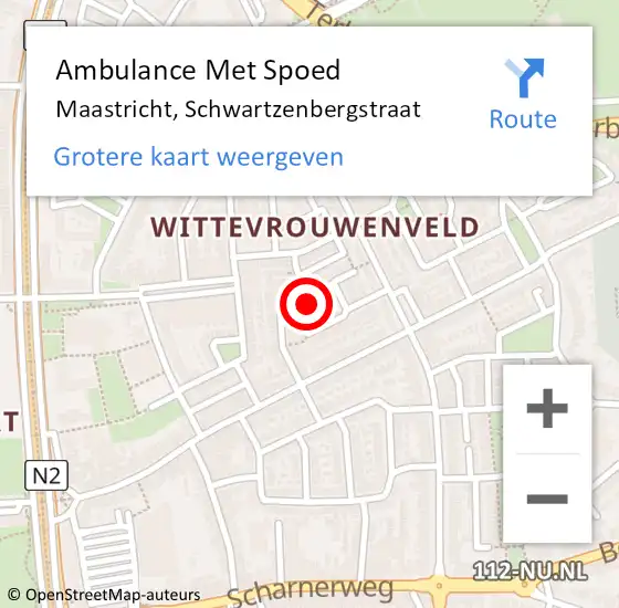 Locatie op kaart van de 112 melding: Ambulance Met Spoed Naar Maastricht, Schwartzenbergstraat op 13 februari 2023 11:14