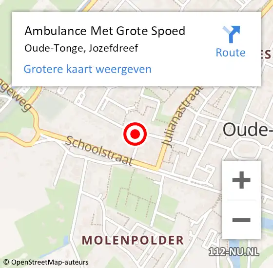 Locatie op kaart van de 112 melding: Ambulance Met Grote Spoed Naar Oude-Tonge, Jozefdreef op 13 februari 2023 11:17