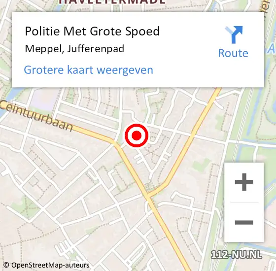 Locatie op kaart van de 112 melding: Politie Met Grote Spoed Naar Meppel, Jufferenpad op 13 februari 2023 11:37