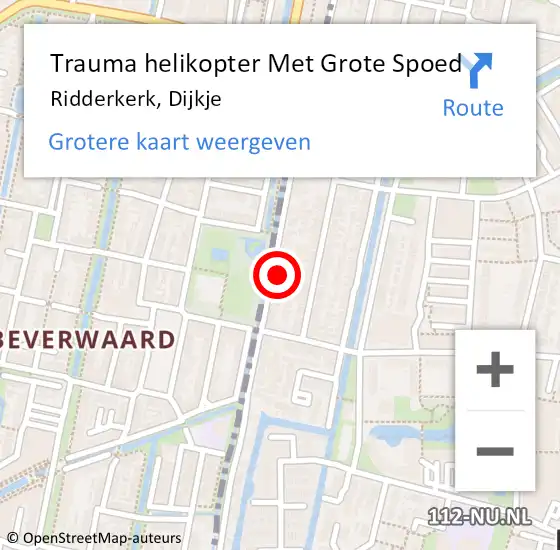 Locatie op kaart van de 112 melding: Trauma helikopter Met Grote Spoed Naar Ridderkerk, Dijkje op 13 februari 2023 11:47