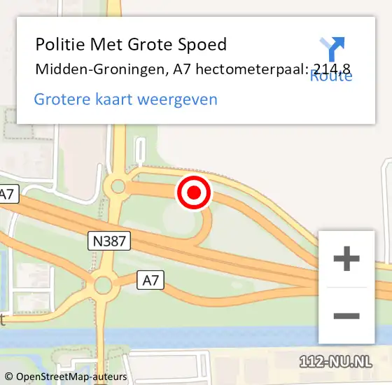 Locatie op kaart van de 112 melding: Politie Met Grote Spoed Naar Midden-Groningen, A7 hectometerpaal: 214,8 op 13 februari 2023 11:48