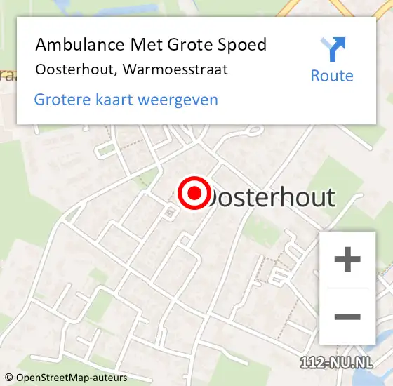 Locatie op kaart van de 112 melding: Ambulance Met Grote Spoed Naar Oosterhout, Warmoesstraat op 13 februari 2023 12:08