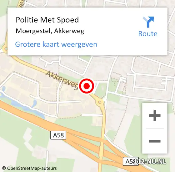 Locatie op kaart van de 112 melding: Politie Met Spoed Naar Moergestel, Akkerweg op 13 februari 2023 12:10