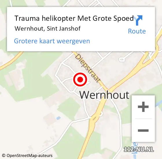 Locatie op kaart van de 112 melding: Trauma helikopter Met Grote Spoed Naar Wernhout, Sint Janshof op 13 februari 2023 12:21