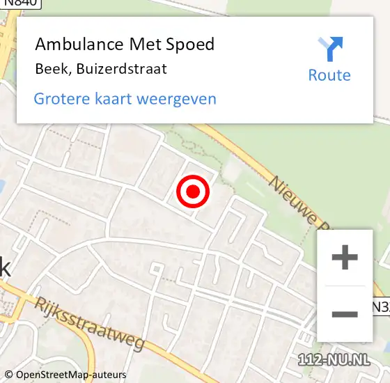 Locatie op kaart van de 112 melding: Ambulance Met Spoed Naar Beek, Buizerdstraat op 13 februari 2023 12:31