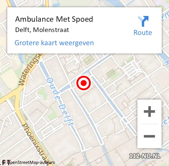 Locatie op kaart van de 112 melding: Ambulance Met Spoed Naar Delft, Molenstraat op 13 februari 2023 12:52