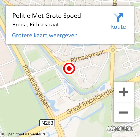 Locatie op kaart van de 112 melding: Politie Met Grote Spoed Naar Breda, Rithsestraat op 13 februari 2023 13:01