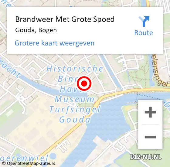 Locatie op kaart van de 112 melding: Brandweer Met Grote Spoed Naar Gouda, Bogen op 13 februari 2023 13:16