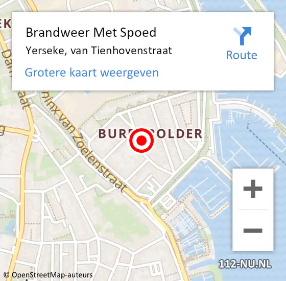 Locatie op kaart van de 112 melding: Brandweer Met Spoed Naar Yerseke, van Tienhovenstraat op 13 februari 2023 13:37