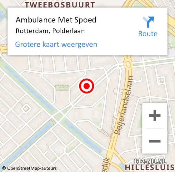 Locatie op kaart van de 112 melding: Ambulance Met Spoed Naar Rotterdam, Polderlaan op 13 februari 2023 13:51