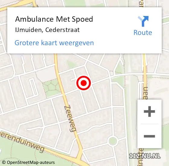 Locatie op kaart van de 112 melding: Ambulance Met Spoed Naar IJmuiden, Cederstraat op 13 februari 2023 14:31