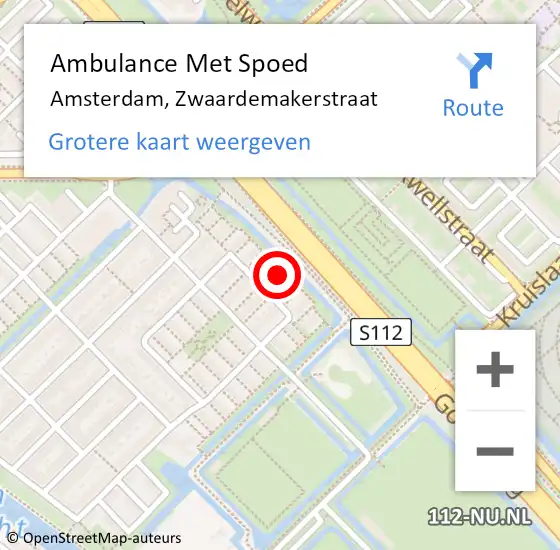 Locatie op kaart van de 112 melding: Ambulance Met Spoed Naar Amsterdam, Zwaardemakerstraat op 13 februari 2023 14:44