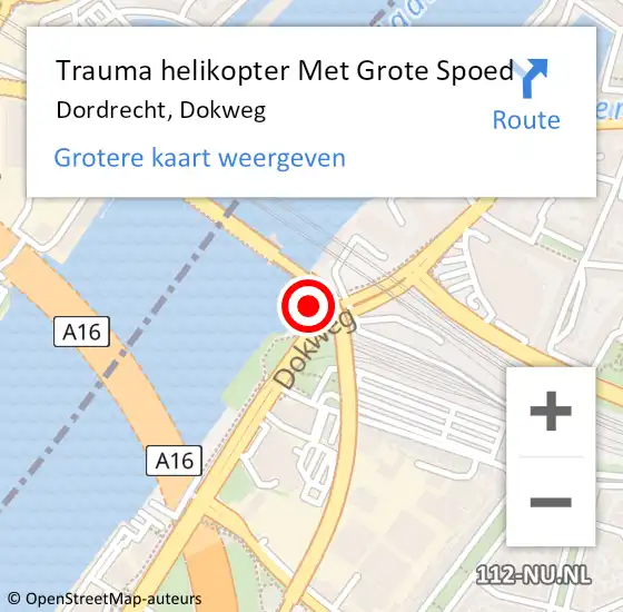 Locatie op kaart van de 112 melding: Trauma helikopter Met Grote Spoed Naar Dordrecht, Dokweg op 13 februari 2023 14:46