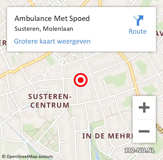 Locatie op kaart van de 112 melding: Ambulance Met Spoed Naar Susteren, Molenlaan op 13 februari 2023 15:05