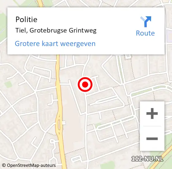 Locatie op kaart van de 112 melding: Politie Tiel, Grotebrugse Grintweg op 13 februari 2023 15:06