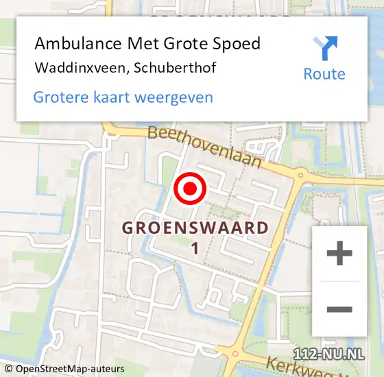 Locatie op kaart van de 112 melding: Ambulance Met Grote Spoed Naar Waddinxveen, Schuberthof op 13 februari 2023 15:12